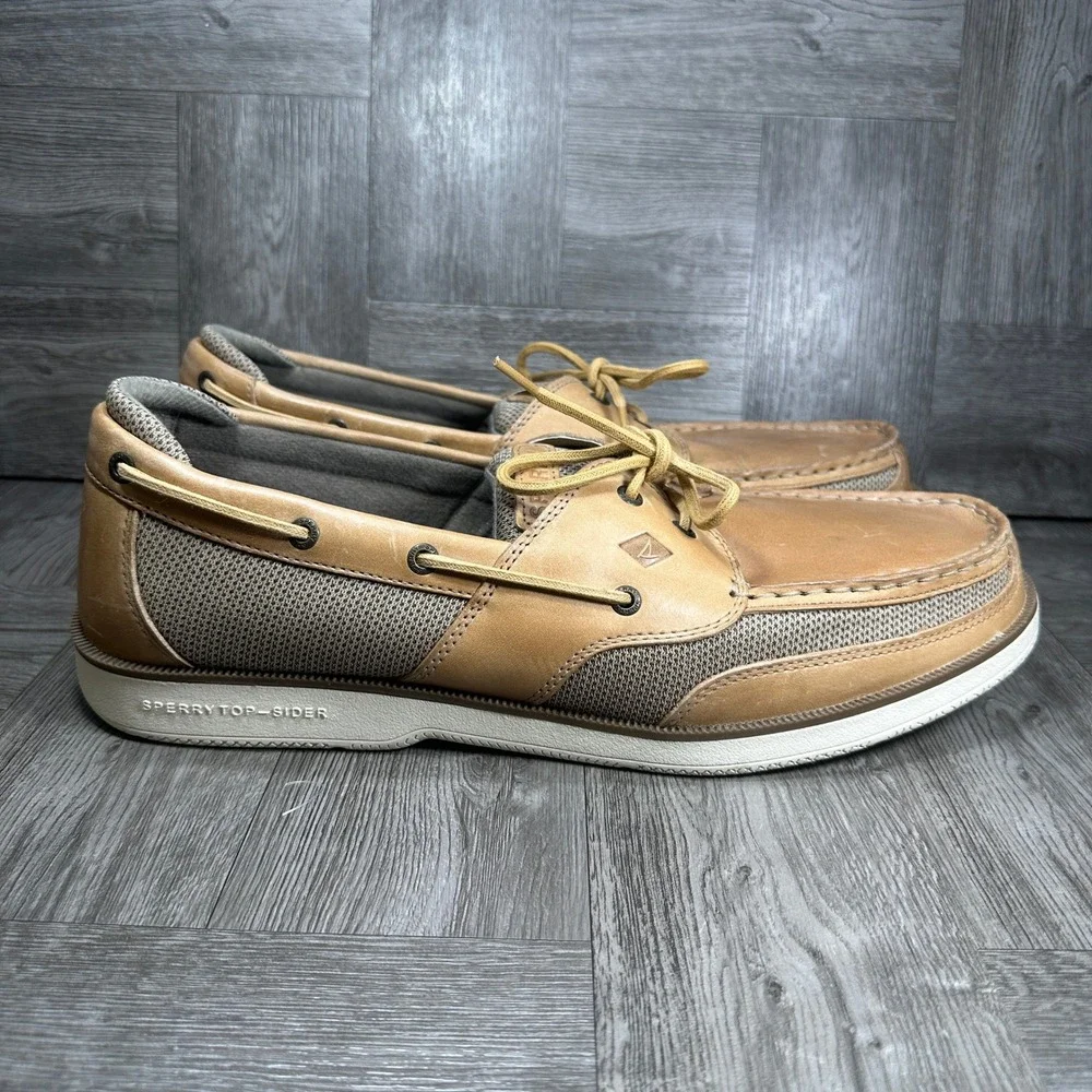 Sperry Boat Shoes Mens 16 Tan Leather Mesh Breathable Nautical NEW